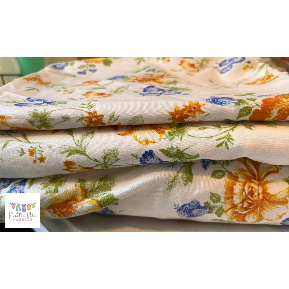 Vintage Floral Twin Sheet Set: Orange & Blue Flowers, 1 Pillowcase - Picture 8 of 8